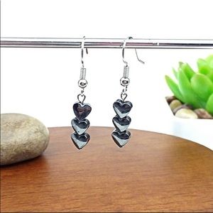 🔥🆕 Black Hematite Heart Bead Silver Earrings